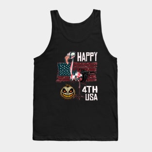 Scary Halloween Pumpkin Flamingo Happy 4th Usa American Flag July Fourth Tank Top